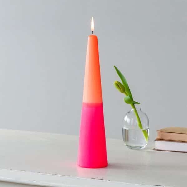 Tall Two-Colour Cone Candle - Pink & Orange