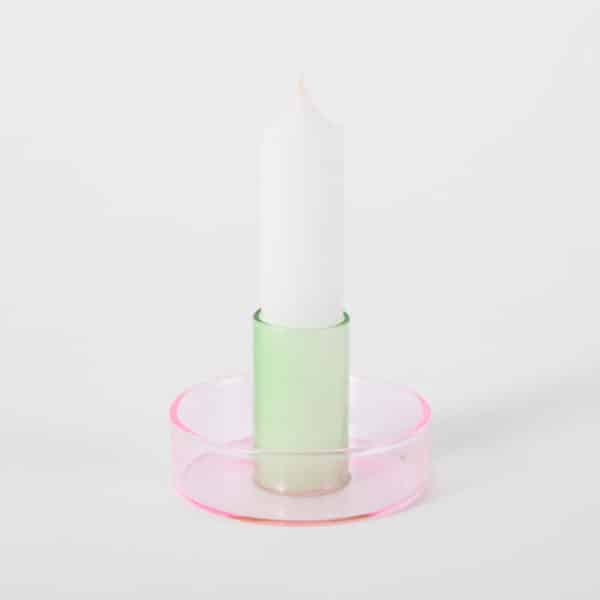 Duo Tone Glass Candle Holder - Pink / Green