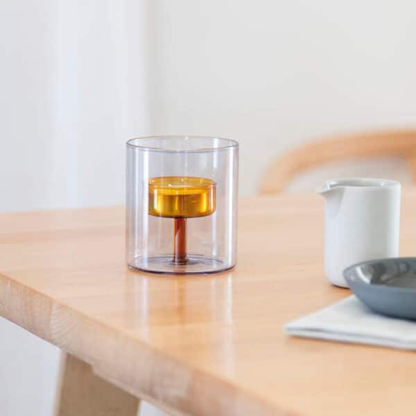 Duo Tone Glass Candle Holder - Smoke/Amber